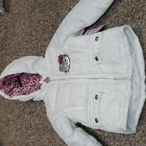 Nwt Hello Kitty Puffer Jacket White w/hot pink and black details 2T